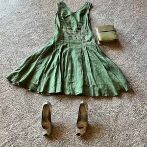 BGN Studio—green Linen dress + metallic detail